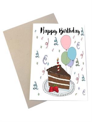 Mouse & Pen Kort - Happy Birthday, Cake (A6)